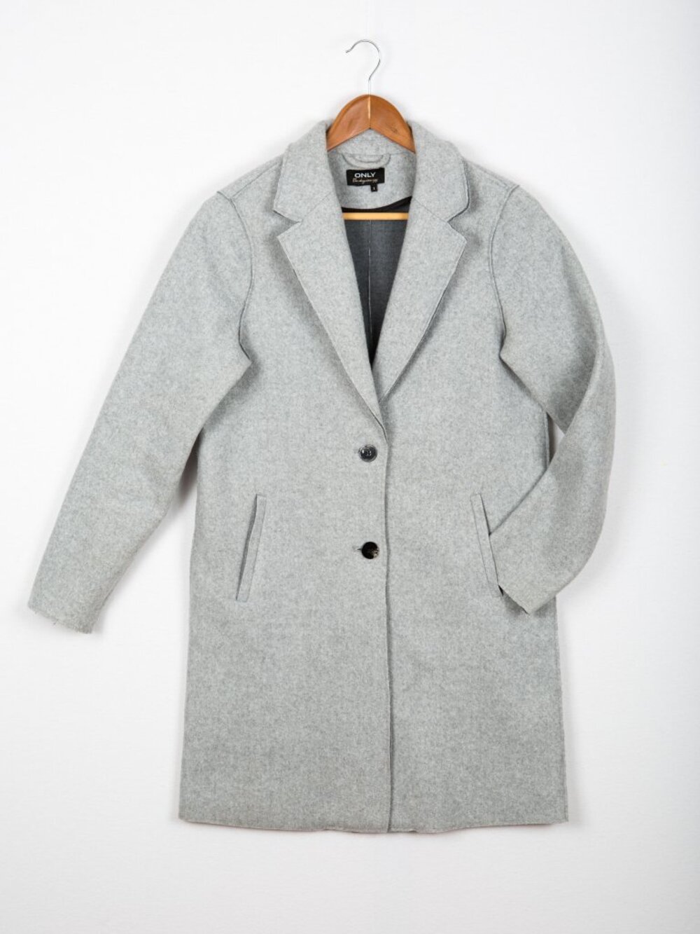 ONLY Light Grey Felted Single Breasted Classic Coat Jacket Small S